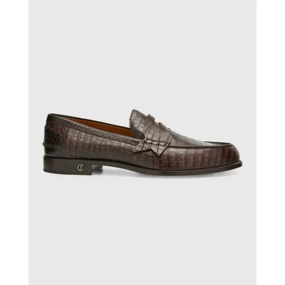 Christian Louboutin No Penny Flat Brown Expresso Croc Leather Dress Loafer 41 8